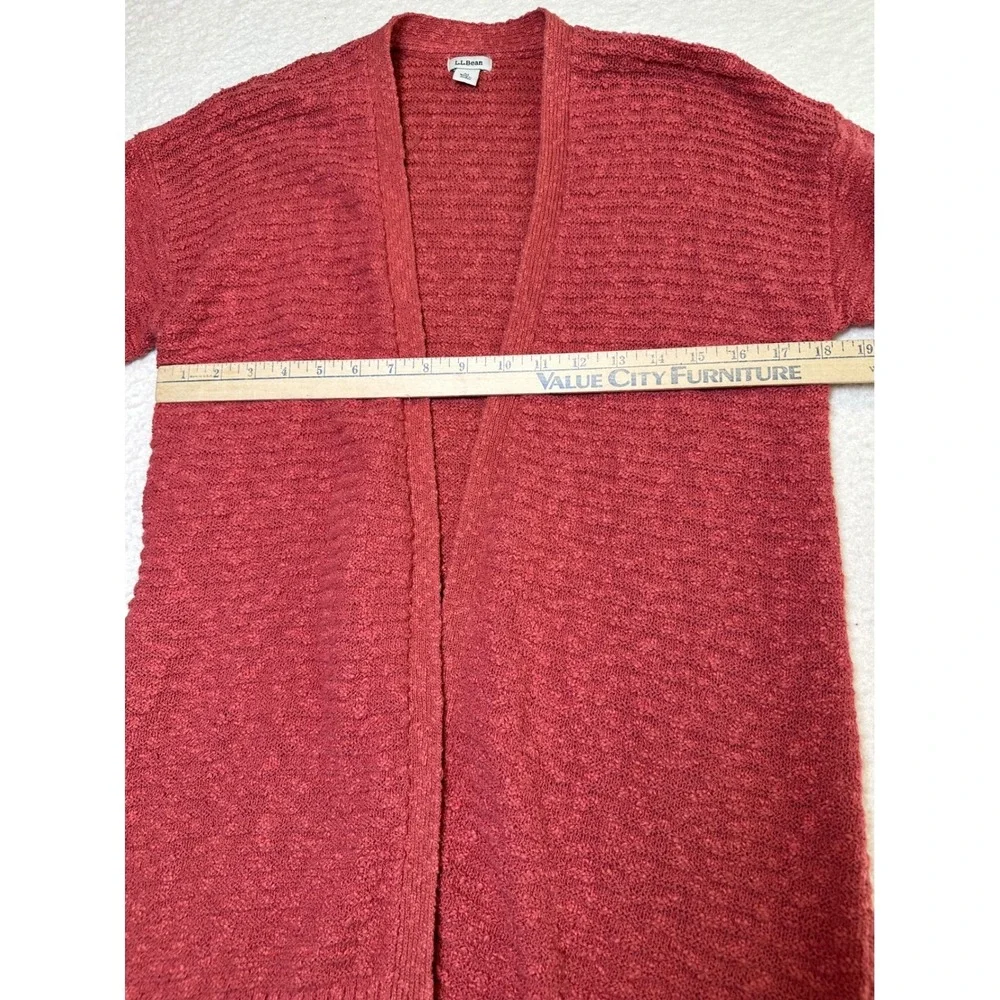 LL Bean Womens Rose Pink Textured Slub 100% Cotton Open Front Cardigan Sweater M